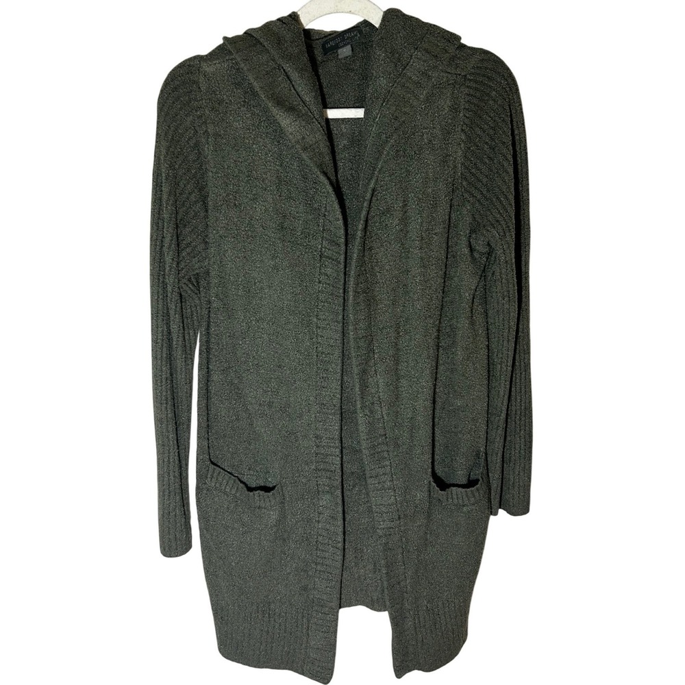 Barefoot Dreams CozyChic Lite Green Hooded Long Open Front Cardigan Women's M